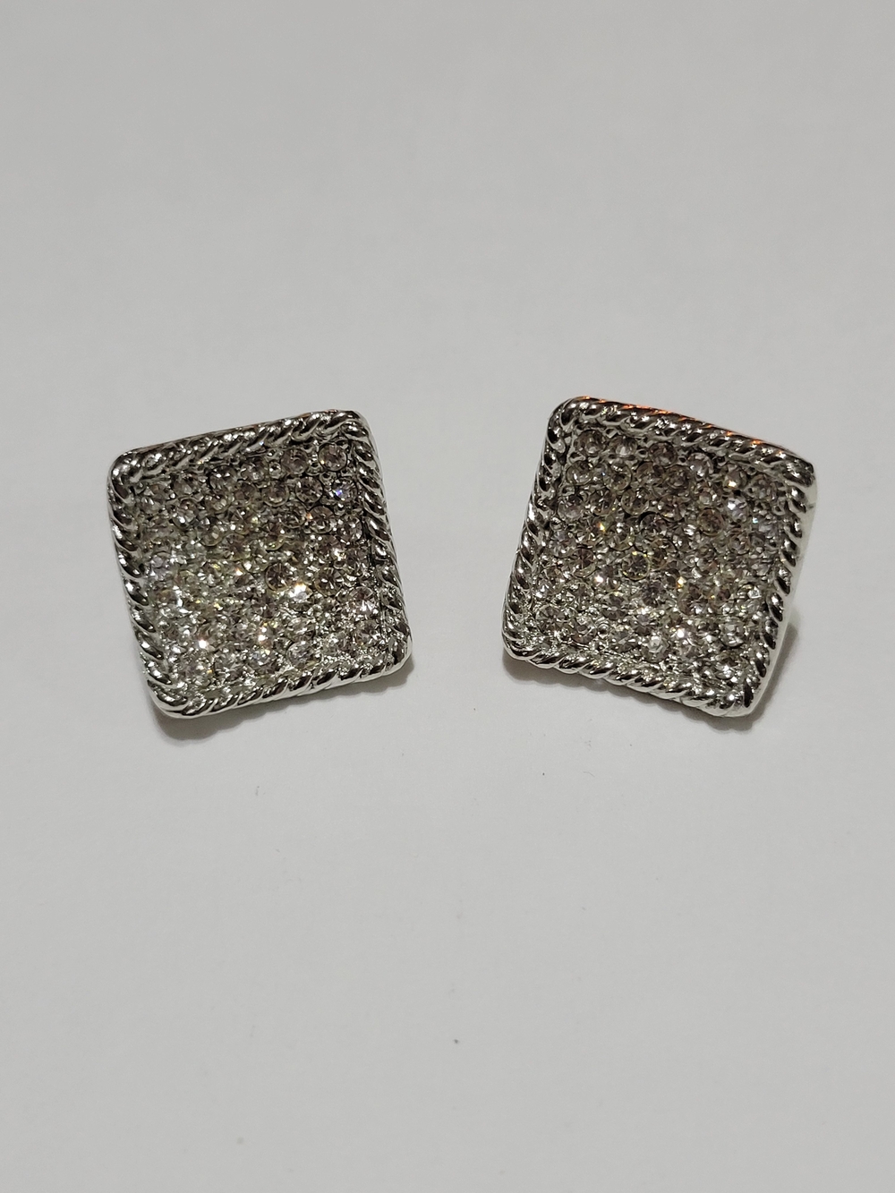 Pave Square Crystal Clip-on Earrings - Silver Tone